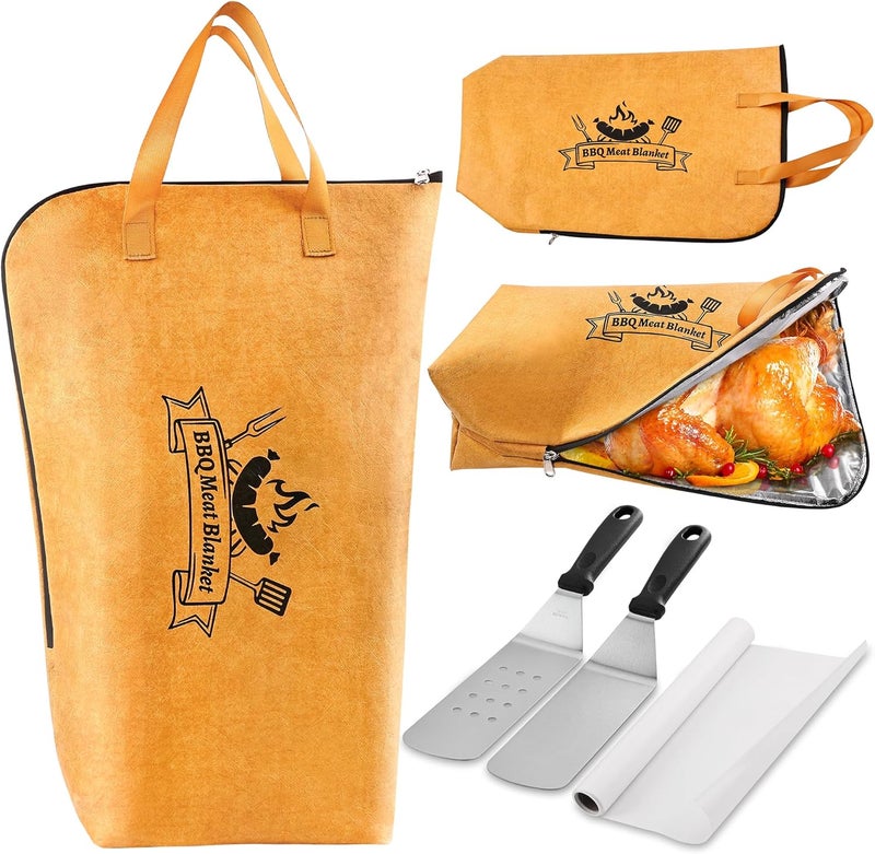grilljoy 4PCS Griddle Accessories Set - BBQ Blanket for Resting Meat, Meat Resting Blanket with Stainless Steel Griddle Spatula & Silicone Oil Paper, Essential Smoker Accessories for BBQ Lovers - Image 1